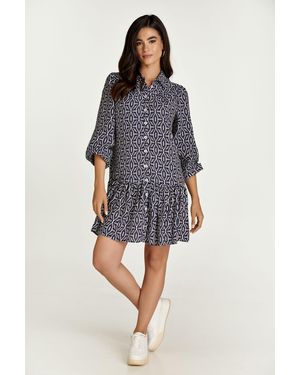 Conquista And Print Dress With Buttons - Blue