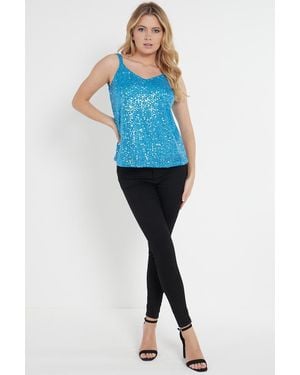 Gini London Sequin V Neck Cami Top - Blue