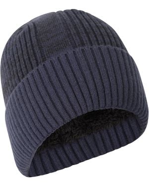 Mountain Warehouse Ribbed Beanie Faux Fur Lined Warm Cosy Winter Hat - Blue