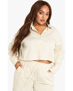Boohoo Plus Boxy Cropped Stripe Shirt - Natural