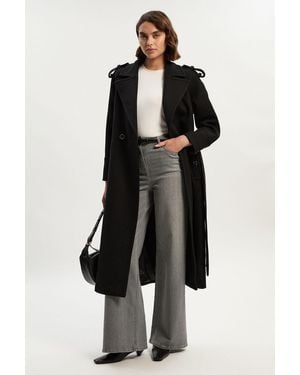 Karen Millen Wool Tailored Belted Midi Coat - Black