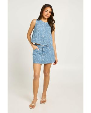 Boohoo Floral Denim Mini Skirt - Blue