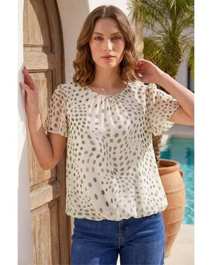 Roman Petite Abstract Spot Print Top - Brown