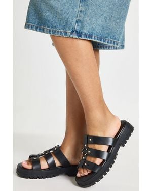 Boohoo Chunky Stud Detail Gladiator Flatforms - Blue