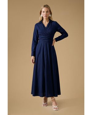 Oasis Cotton Poplin Maxi Occasion Shirt Dress - Blue