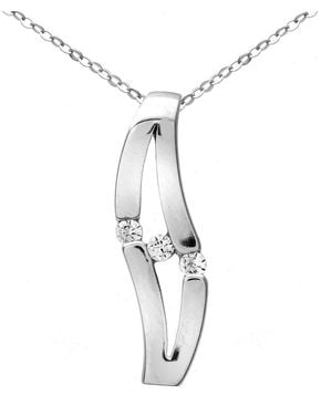 DIAMANT L'ÉTERNEL 9kt Witgouden Triologie Zirkonia Dubbele Golfhanger En Ketting Van 46 Cm