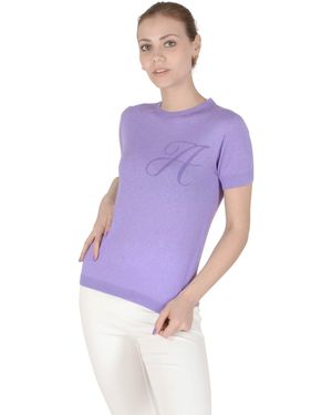 Crown of Edinburgh Cashmere Short Sleeve Art 003 Letter A Silk - Purple