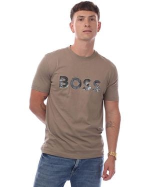 BOSS Logo Print T-Shirt - Brown