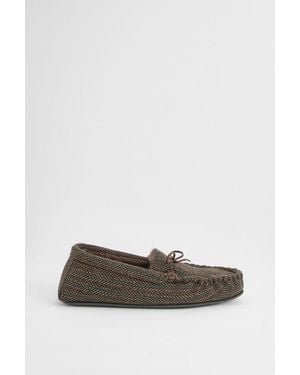 MAINE Herringbone Faux Fur Lined Moccasin Slippers Textile - Blue