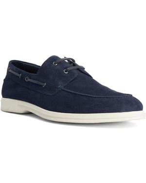 Dune Boldman Tan Suede Boat Shoes - Blue