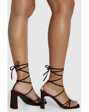 Boohoo Faux Suede Strappy Wrap Around High Block Heels - Brown