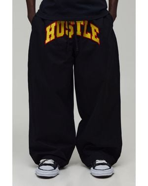 BoohooMAN Extreme Parachute Fit Embroidered Trousers - Black