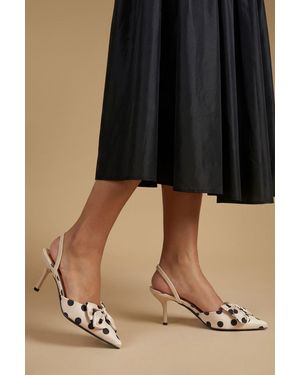 Oasis Chantel Satin Slingback Polka Dot Bow Detail Court Heels - White