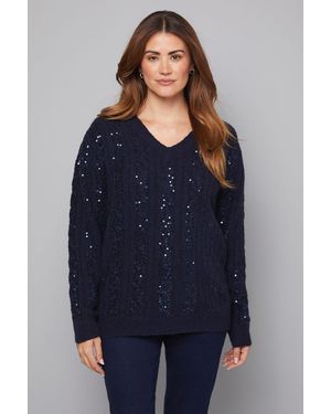 Wallis Sequin Cable Knit Jumper - Blue
