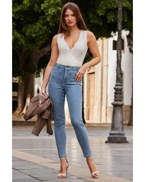 Sosandar Mid Pocket Detail Skinny Jeans - Black