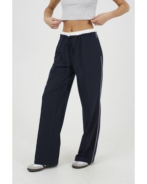Brave Soul Contrast Waistband Tailored Trousers - Blue