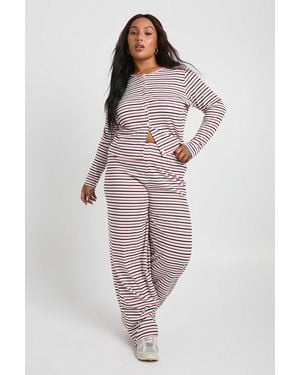 Boohoo Plus Stripe Wide Leg Trouser - Red