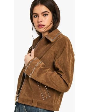 Boohoo Suede Look Studded Jacket - Brown