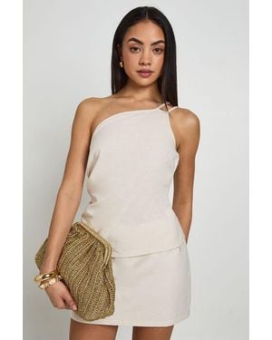 Boohoo Linen Look Asymmetric Cami - Natural