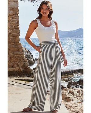 Sosandar Stripe Wide Leg Trousers - White