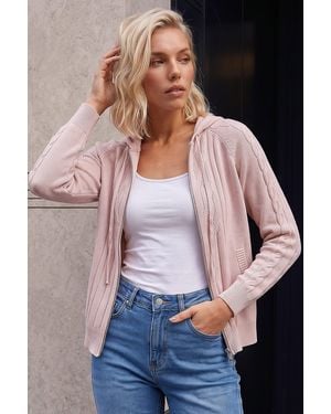 Roman Petite Cable Knit Zip Up Cardigan - Pink