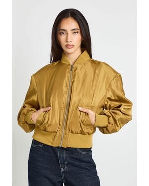 Boohoo Satin Shoulder Pad Bomber Jacket - Natural