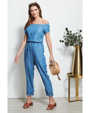 Sosandar Denim Bardot Jumpsuit - Blue
