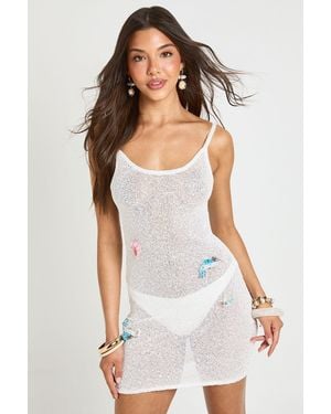 Boohoo Sequin Embellished Knitted Mini Dress - White