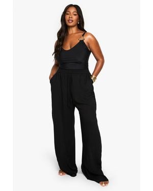 Boohoo Plus Beachwear Essentials Wide Leg Trousers - Black