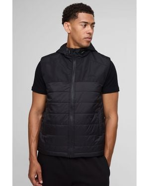 BoohooMAN Regular Fit Lightweight Quilted Hooded Gilet - Black
