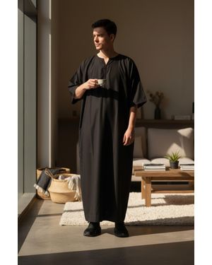 Thobez Ramadan Moroccan Gandoura Thobe Robe Djellaba Eid Jubba Lfs-Tt-006 - Brown