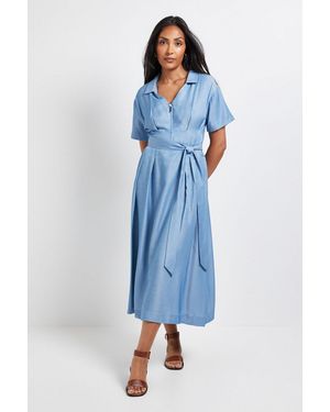 Wallis Petite Denim Look Zip Belted Midi Dress - Blue