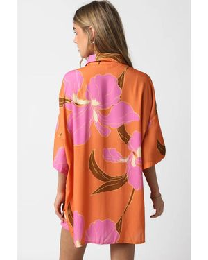 Azura Exchange Russet Floral Print Tunic Shirt And Shorts Set Viscose - Orange