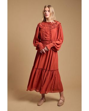 Oasis Ruffle Detail Midi Dress - Red