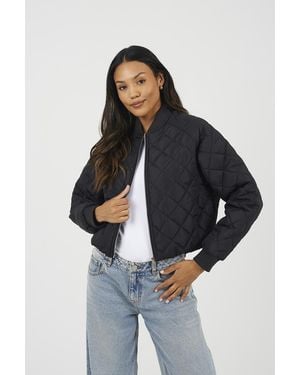 Brave Soul Diamond Quilted Bomber Jacket - Blue