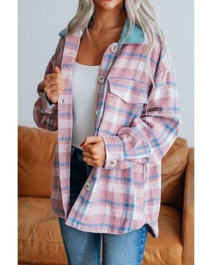 Azura Exchange Oversized Plaid Flannel Shirt - White
