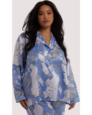 Playful Promises Logan Spector Statues Drop Hem Long Sleeve Pj Top - Blue