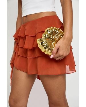 Boohoo Seashell Clutch Bag With Chain - Orange