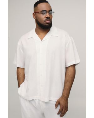 BoohooMAN Plus Oversized Short Sleeve Linen Blend Shirt - White