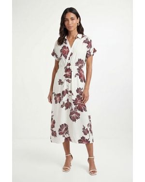 Wallis Floral Woven Collar Midi Dress - White