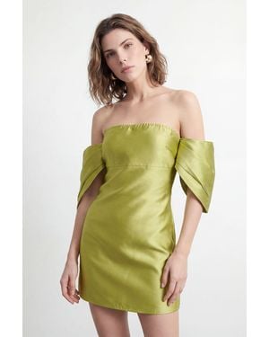 Warehouse Petite Structured Puff Sleeve Bardot Mini Dress - Green