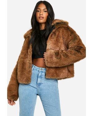 Boohoo Tall Premium Collared Faux Fur Coat - Blue