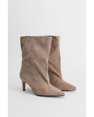 Oasis Betty Faux Suede Medium Heel Pointed Boots - Natural