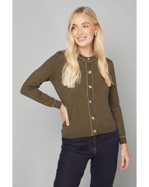 Wallis Petite Knitted Metallic Button Cardigan - Green