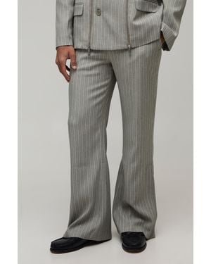 BoohooMAN Tailored Zip Detail Flared Suit Trousers - Grey
