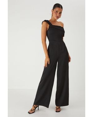 MissPap Bardot Twist Straight Leg Jumpsuit - Black