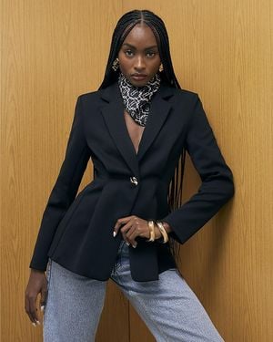 River Island Blazer Long Sleeve Cinched Waist Button - Blue