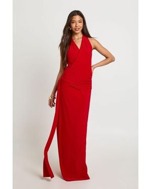 Boohoo Drape Front Low Back Maxi Dress - Red