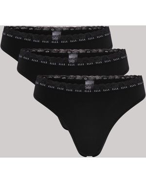 Elle 3 Pack Synthetic Rib Thong - Black