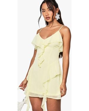 Boohoo Ruffle Chiffon Mini Dress - White